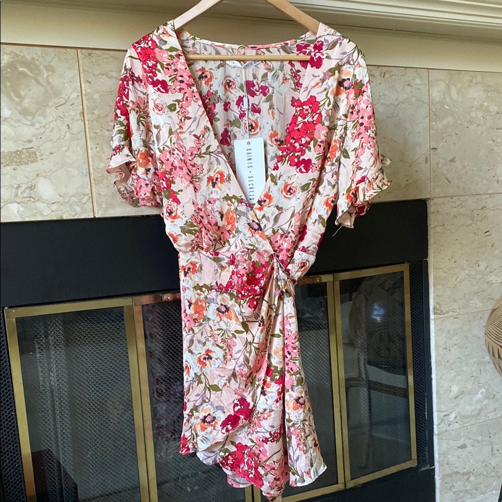Floral V-Neck Wrap Mini Dress